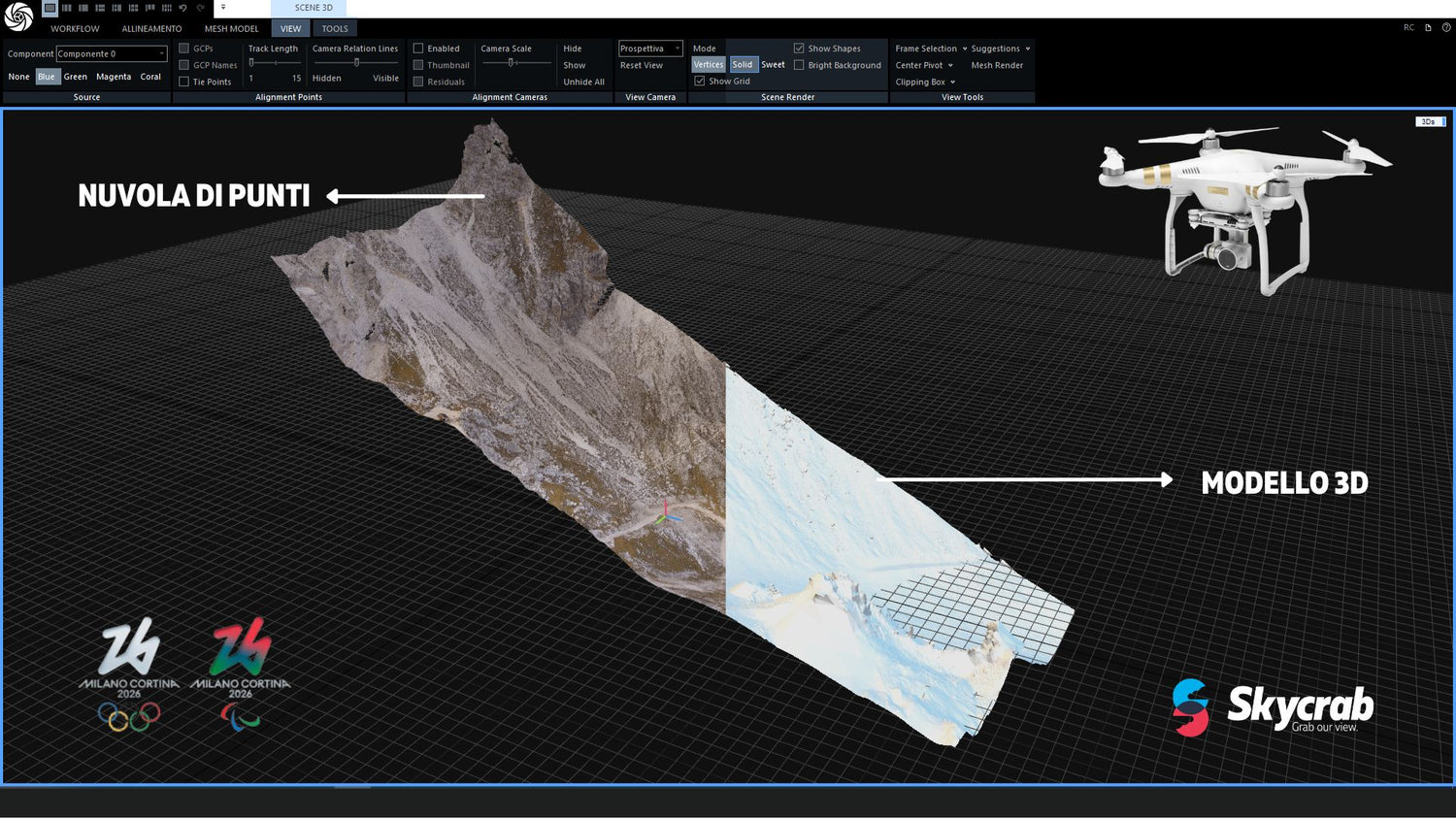 Rilievo 3D con drone di una montagna a Cortina d’Ampezzo